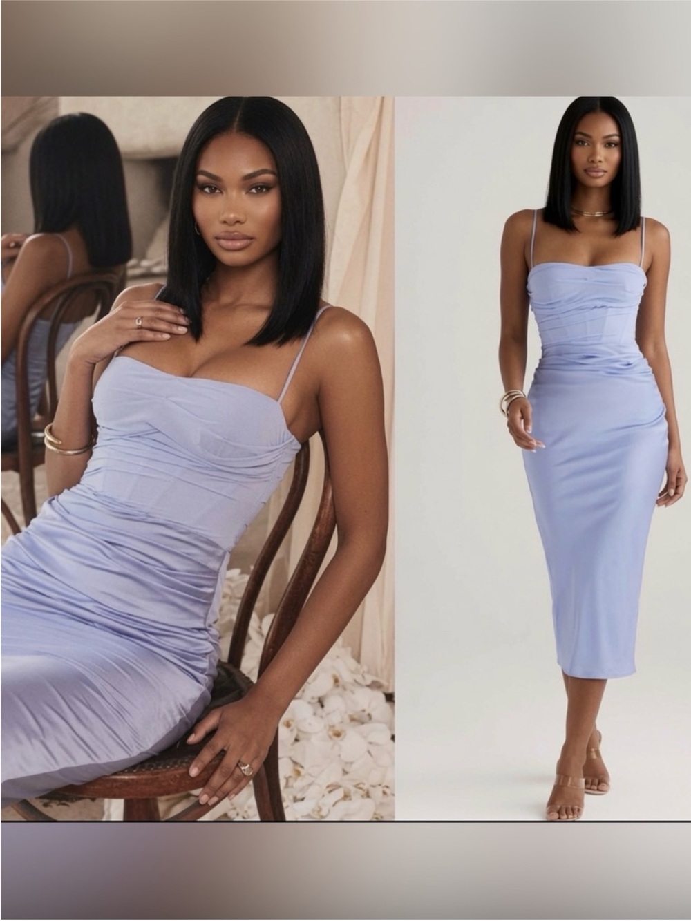 House of CB ‘TEIA’ Sky Draped Corset Midi Dress Small US4-6 $269
